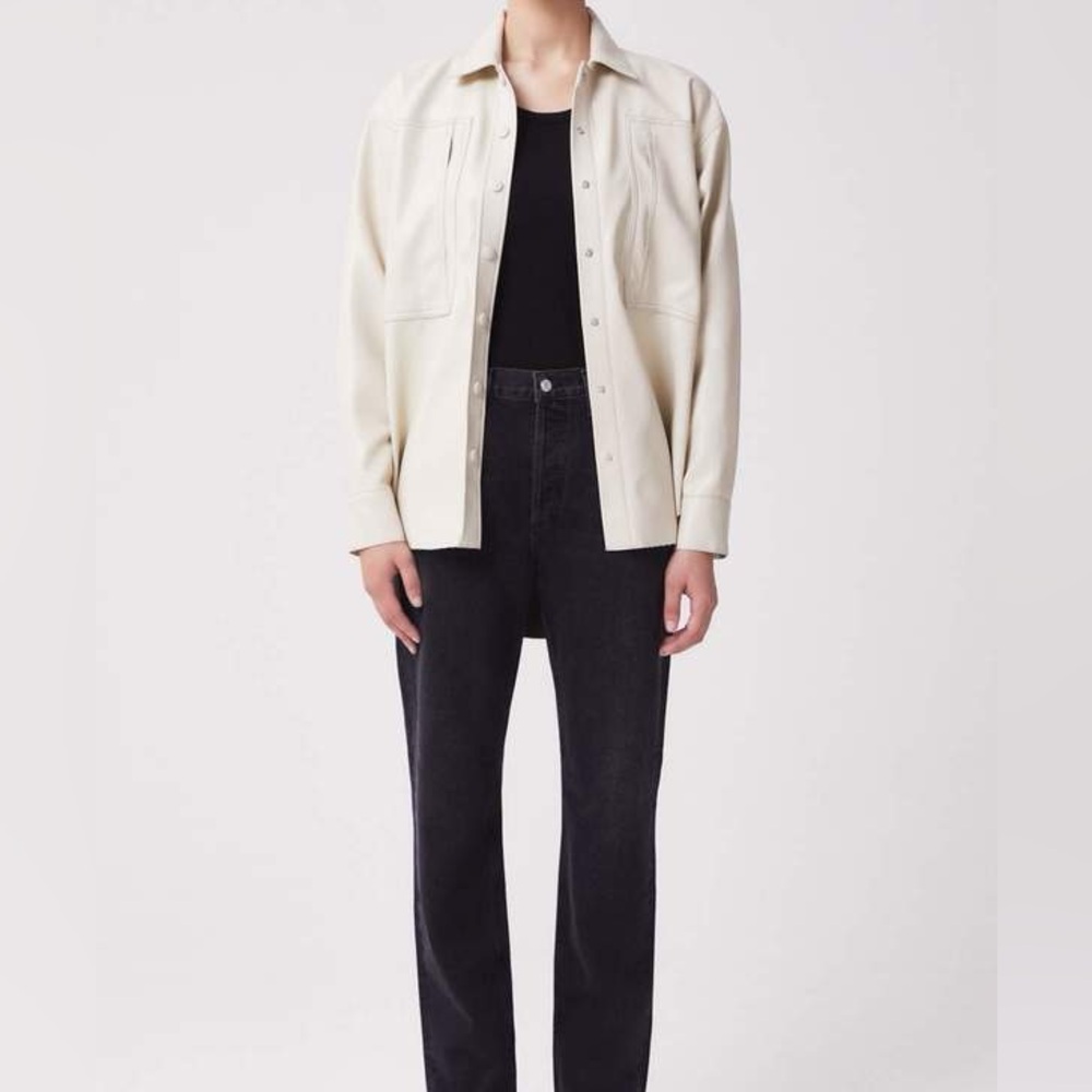 Agolde Utility Vegan Leather Relaxed Shirt Powder Large $350